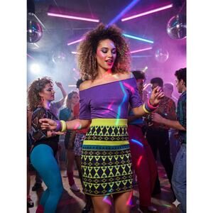Chelsea & Violet Geometric Knit Mini Skirt Small EUC Lime Green Teal Aztec